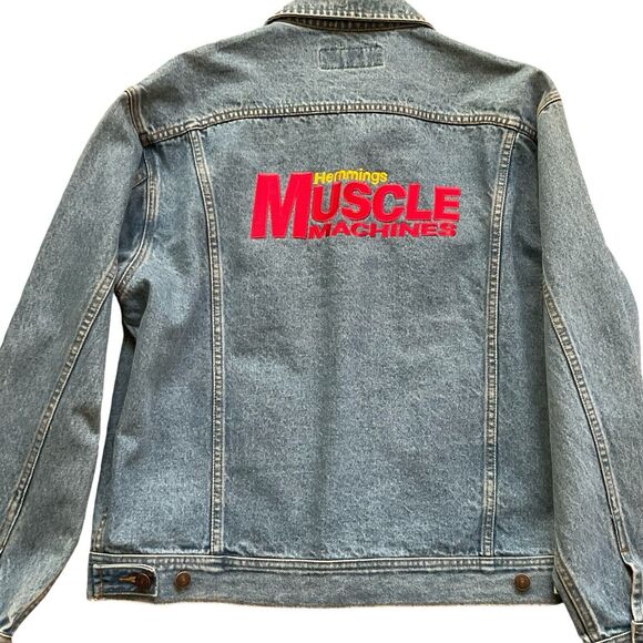 HEMMINGS MUSCLE MACHINES  Embroidered Lee Denim Jean Jacket Size L - Picture 1 of 12